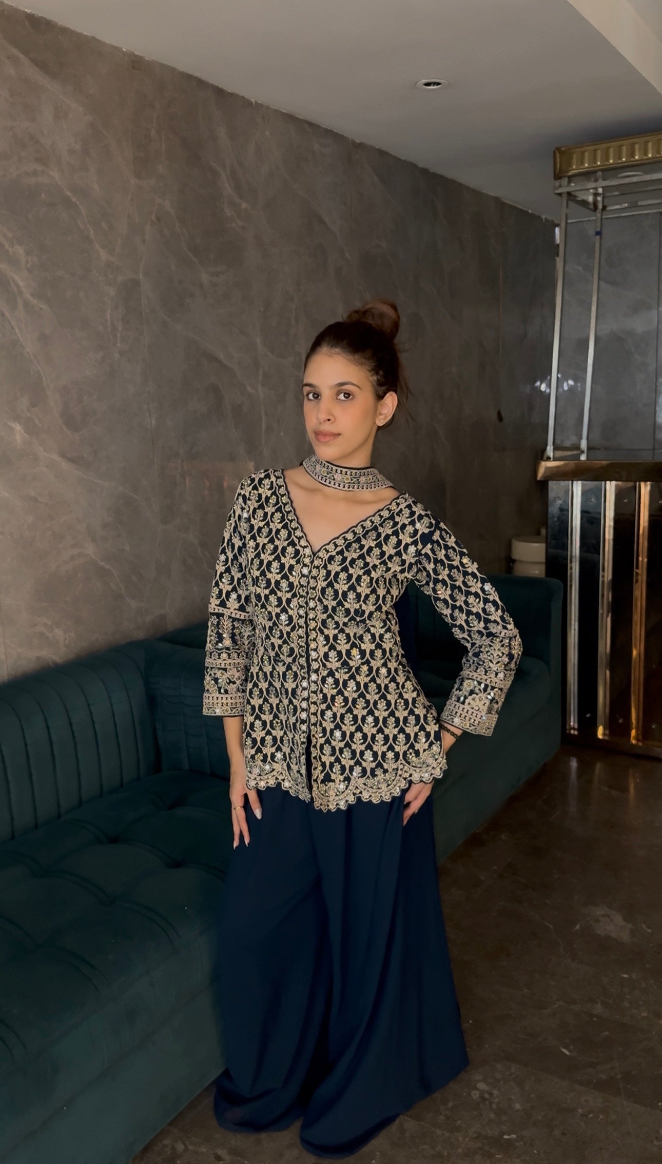 Deep Teal Peplum Suit Set