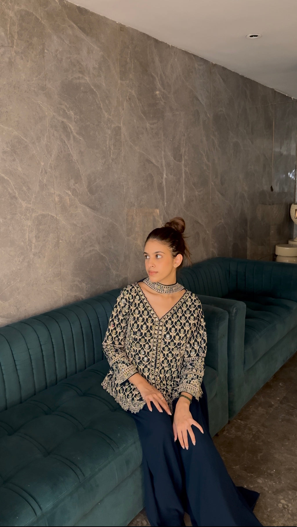 Deep Teal Peplum Suit Set